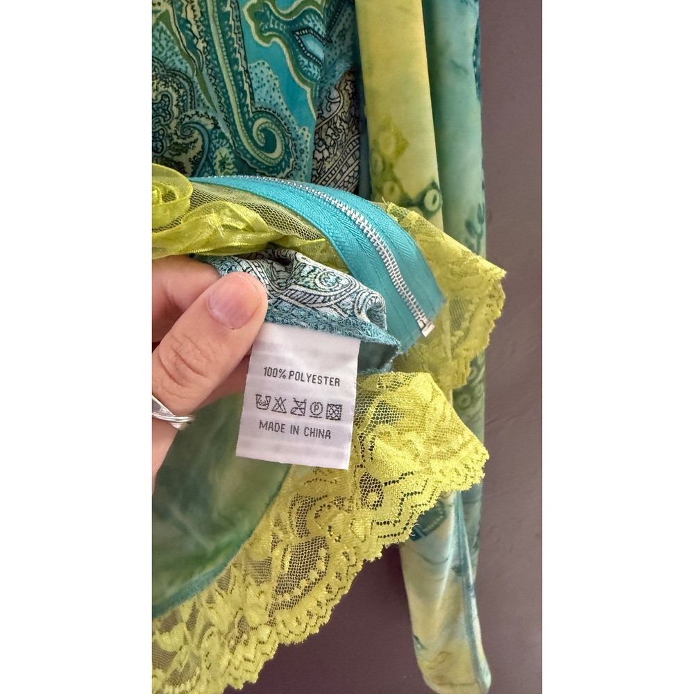 Jaipur Womens‎ Y2K Mesh Paisley Tie Dye Zip Up Hoodie Lace Rosette Turquoise L - Picture 9 of 9